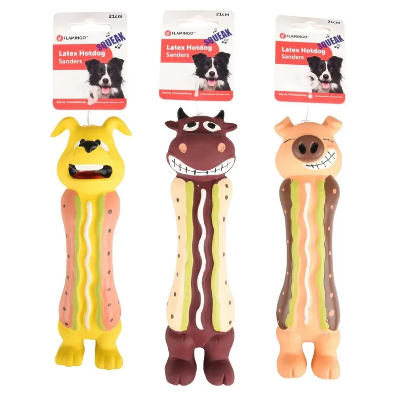 Hondenspeelgoed Latex Dier in Hotdog - Geel/Bruin - 6 x 5.5 x 21 cm by Flamingo in Yellow – product photo 2 of 3