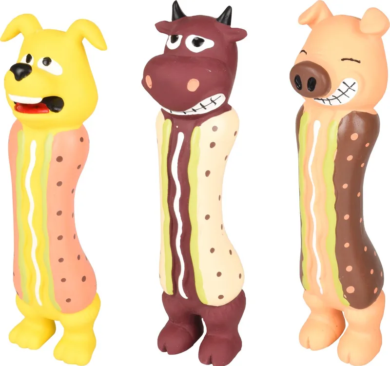 Hondenspeelgoed Latex Dier in Hotdog - Geel/Bruin - 6 x 5.5 x 21 cm by Flamingo in Yellow – product photo 1 of 3