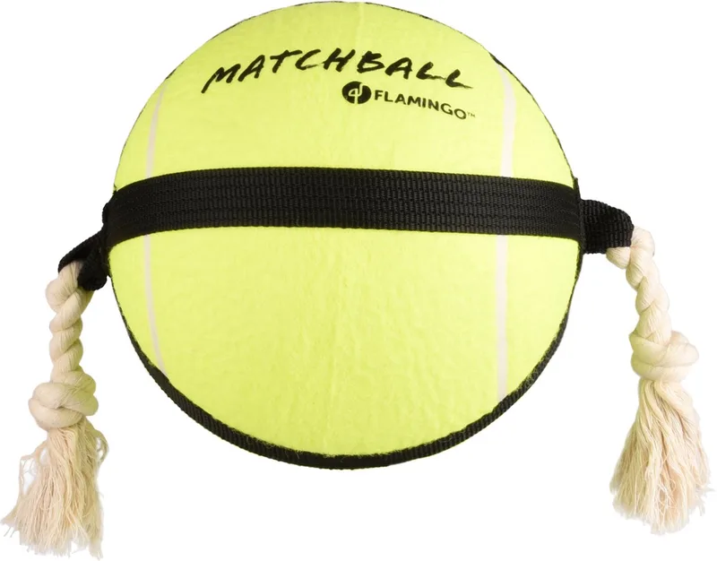 Hondenspeelgoed – Matchball tennisbal met touw – Flamingo hondenspeelgoed – hondentouw – hond bal – honden bal – 50 cm – geel by Flamingo in Geel L – product photo