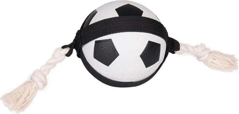 Hondenspeelgoed – Matchball voetbal met touw – Flamingo hondenspeelgoed – hondentouw – hond bal – honden bal – 38 cm – wit/zwart by Flamingo in Zwart M – product photo