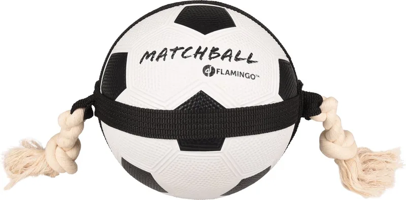 Hondenspeelgoed – Matchball voetbal met touw – Flamingo hondenspeelgoed – hondentouw – hond bal – honden bal – 50 cm – wit/zwart de Flamingo en Zwart L – photo produit
