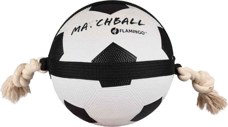 Hondenspeelgoed – Matchball voetbal met touw – Flamingo hondenspeelgoed – hondentouw – hond bal – honden bal – 22 cm – wit/zwart von Flamingo in Zwart S – Produktfoto