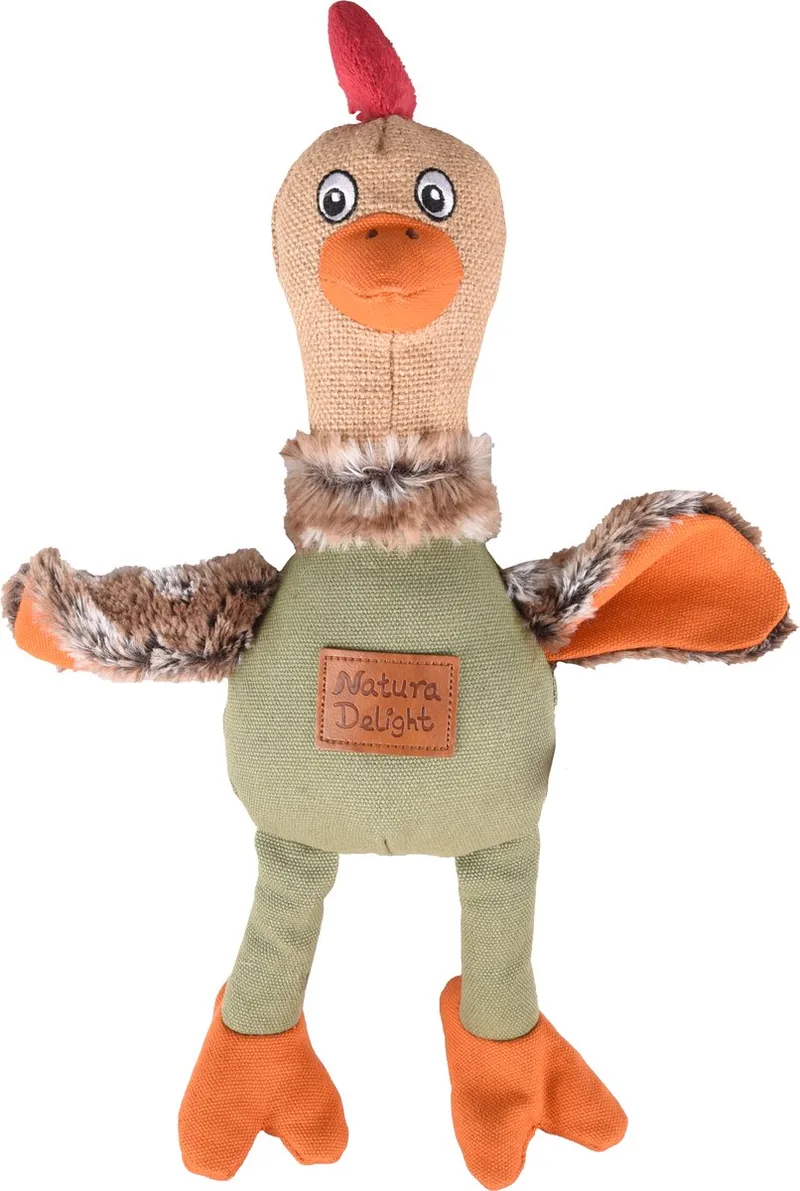 hondenspeelgoed Natura Delight Kip – Pluche hondenspeeltje met canvas en squeaker – Stevig & zacht – 24x42 cm de Flamingo en Multicolore – photo produit