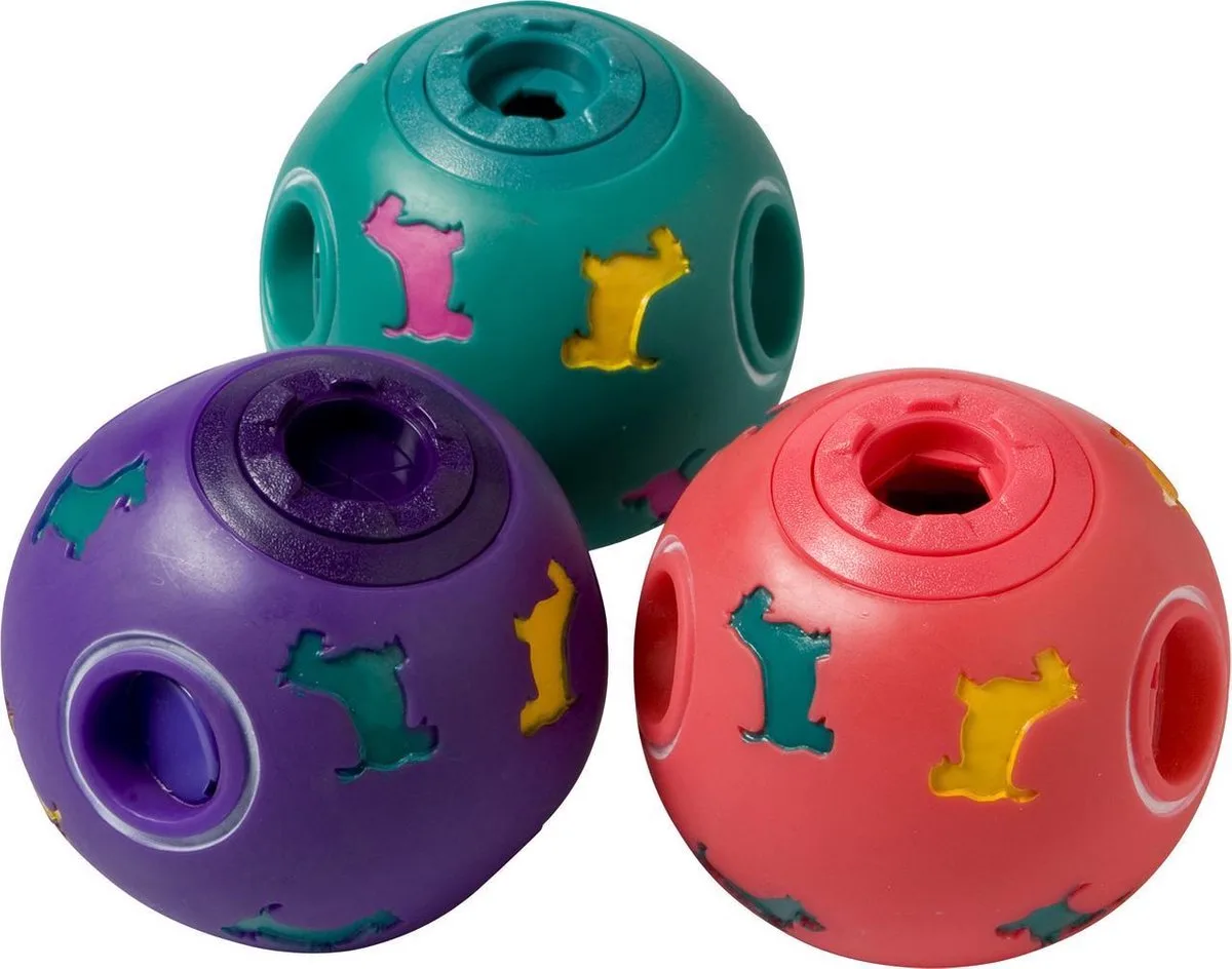 hondenspeelgoed – Snackbal Braxton Ø11cm – vulbare snackbal met verstelbare opening – interactief hondenspeelgoed met geluid de Flamingo en Bleu – photo produit