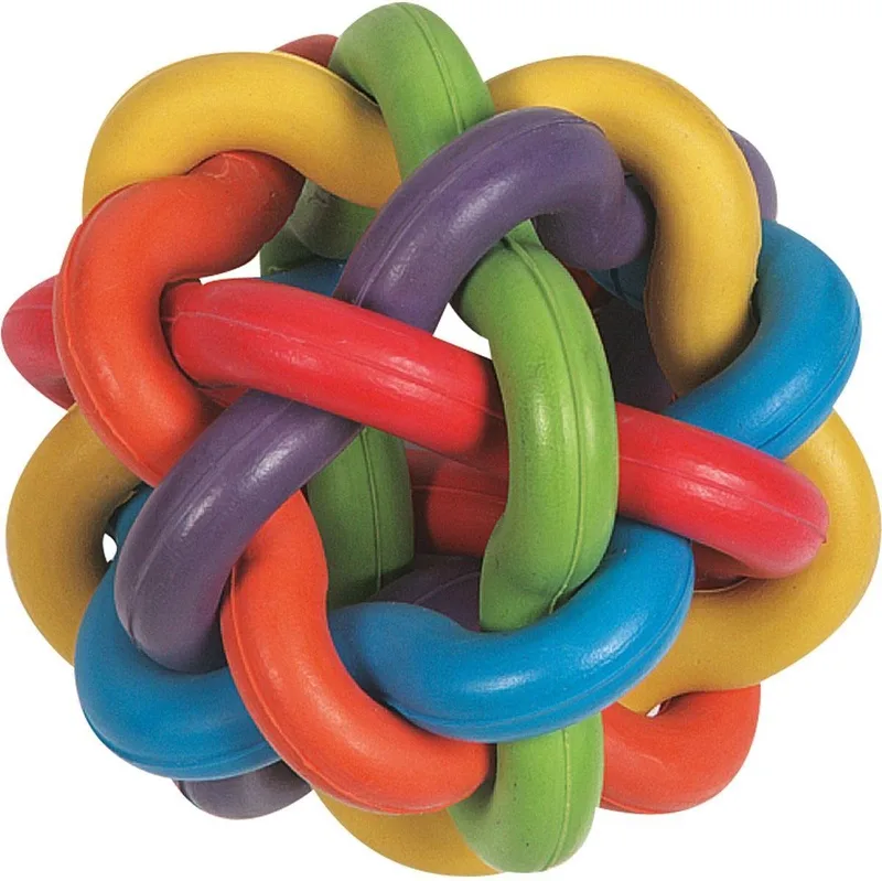 hondenspeelgoed – Spaco Bal Ø10cm – kleurrijke gevlochten speelbal van rubber – apporteerspeeltje voor honden by Flamingo in Multicolour – product photo