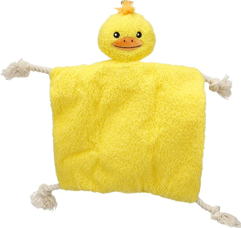 Hondenspeelgoed - Speelgoed Akra Knuffeldoek & Eend met touw Geel - 40 x 40 x 7cm - 1st de Flamingo – photo produit