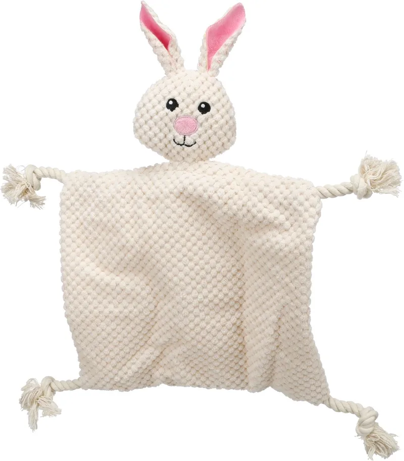 Hondenspeelgoed - Speelgoed Akra Knuffeldoek & Konijn met touw Wit - 40 x 40 x 7cm - 1st by Flamingo – product photo