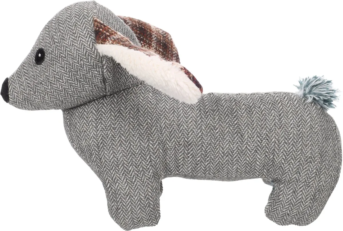 Hondenspeelgoed - Speelgoed Britta Hond - 14,5 x 25 x 17cm - 1st - teckel knuffel fra Flamingo i Grå – produktbillede