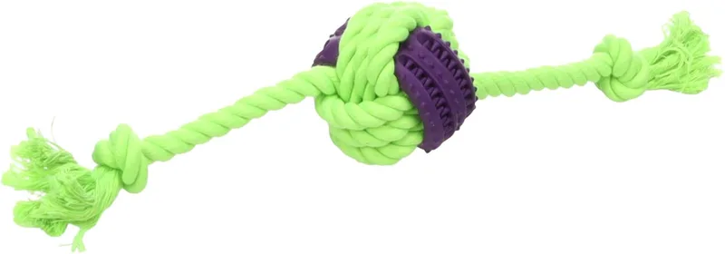 Hondenspeelgoed - Speelgoed Gropa Knoopbal & Touw met 2 knopen Groen & Paars - 30 x 6,5 x 5,7cm - 1st de Flamingo – photo produit