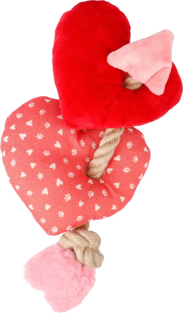 Hondenspeelgoed - Speelgoed Lieve Hart met touw Rood - 28 x 14 x 13cm - 1st by Flamingo – product photo