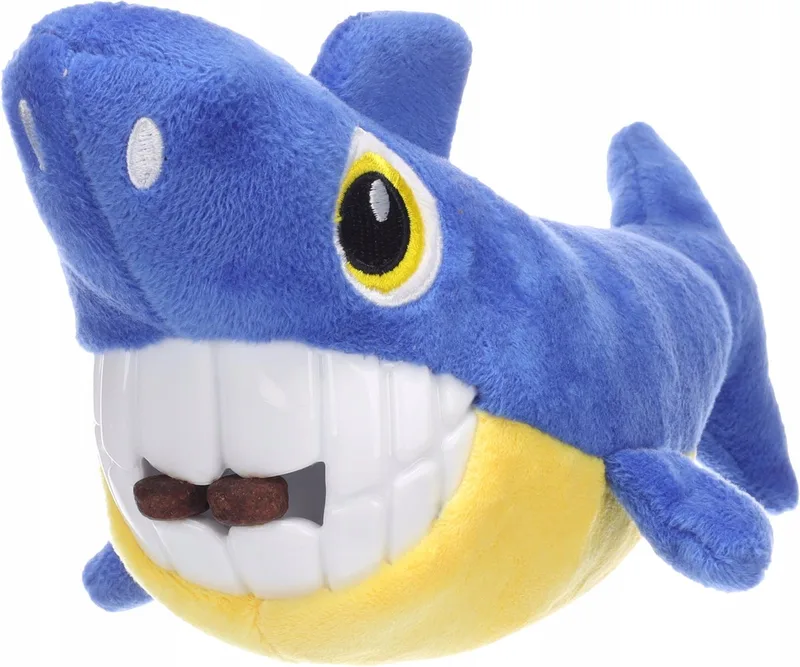 Hondenspeeltje Haai met Snoepjes en Piepje - Blauw by Flamingo in Blue, Yellow – product photo