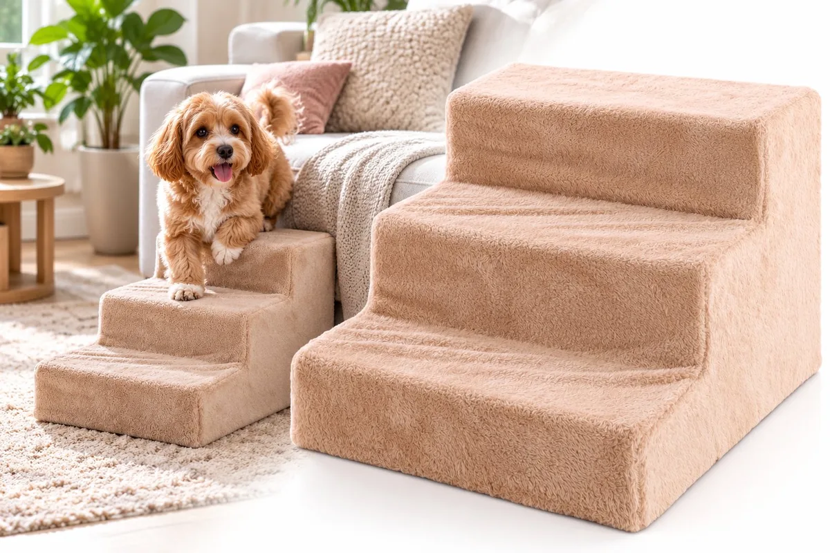 Hondentrap – Flamingo Easy Step – honden trap – opstap hond – hondentrap 3 treden – 41x43x30 cm fra Flamingo i Beige – produktbillede