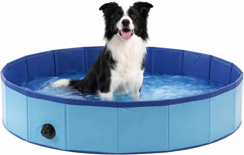 Hondenzwembad 120 cm - opvouwbaar hondenbad - zwembad voor honden - blauw - verkoelend plonsbad - zonder luchtpomp de Flamingo en Blauw120 – photo produit