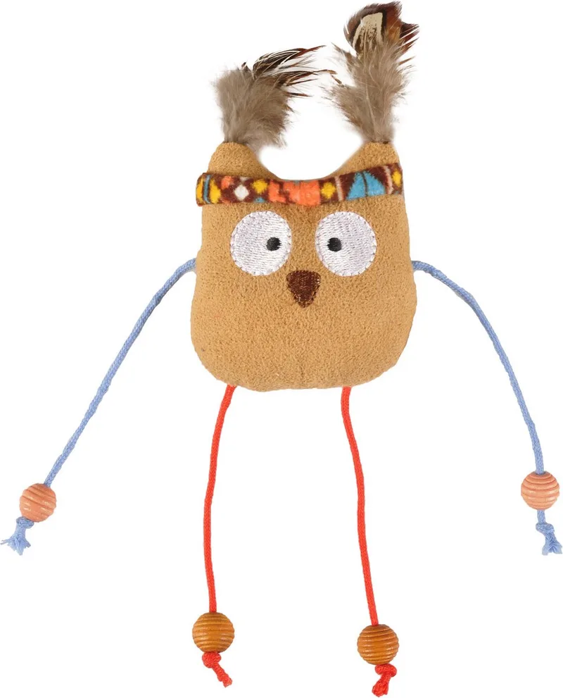 Indy Uil Met Veren - Kattenspeelgoed - 20.5x9 cm Beige Oranje Turquoise by Flamingo in Brown – product photo
