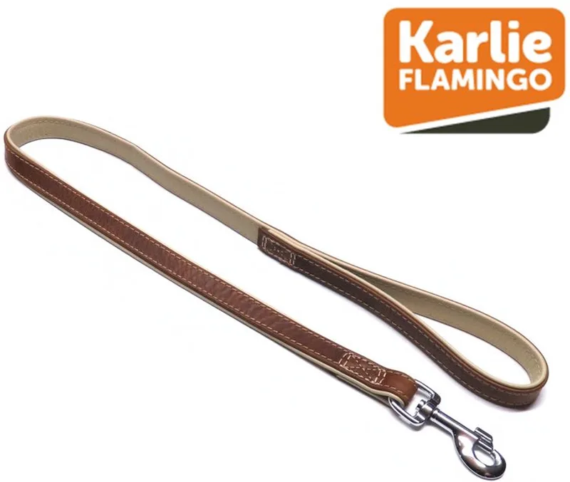 KARLIE FLAMINGO Comfort Hondenriem / Hondenlijn - Echt Leder - L/XL - Breedte: 22 mm - Lengte: 100 cm fra Flamingo i Brun – produktbillede