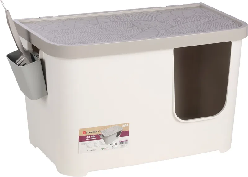 Kattenbak – Flamingo Barik – kattentoilet met deksel en schep – hoge rand – kunststof – 76x45x45 cm – Europese kwaliteit by Flamingo in White – product photo