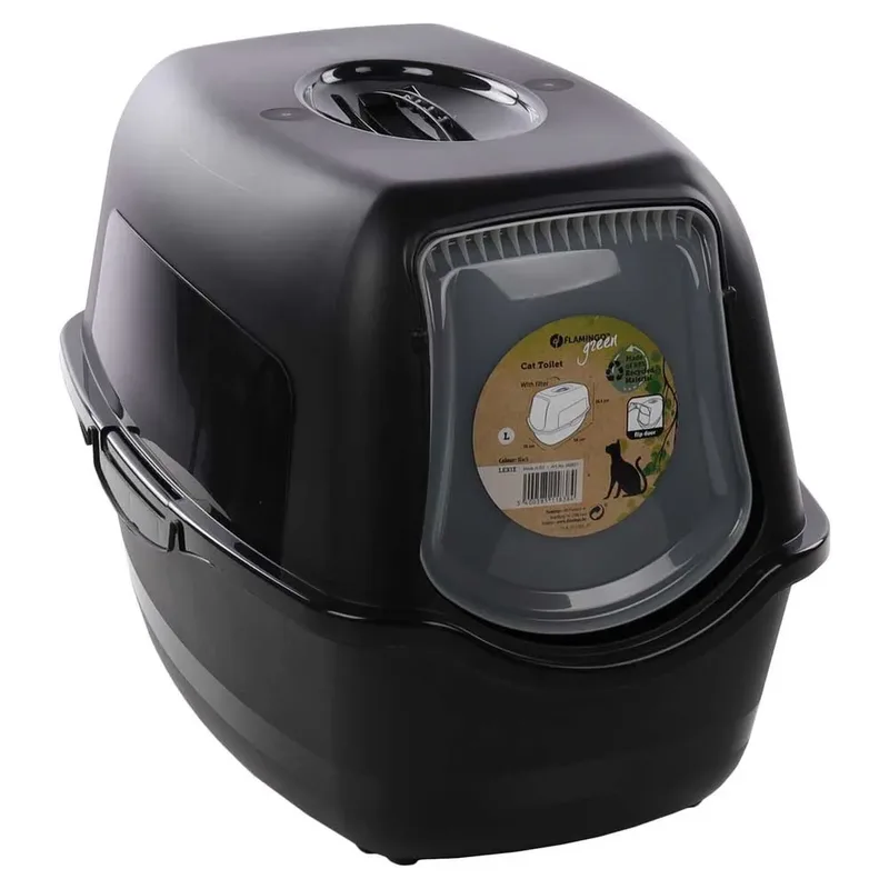 Kattenbak – Flamingo Katten Toilet met Filter – Gesloten Kattenhuis Kattenbak – Kittentoilet – 57x39x41 cm by Flamingo in Black – product photo 2 of 4