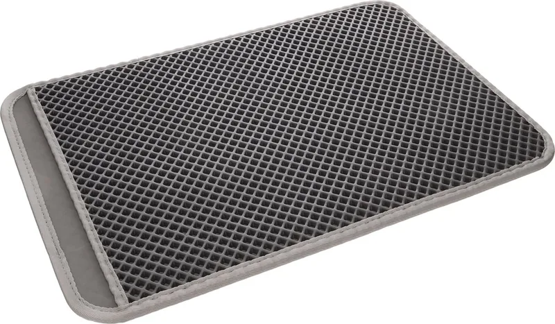 Kattenbakmat Matz – 61 cm L x 41 cm B x 1.3 cm H, Antislip, Waterdicht - Honingraatstructuur - Uitloopmat - Placemat Kat - Schoonloopmat Kattenbak - Kattenbak Accessoires - Katten Grit Opvanger - Katten Mat de Flamingo en Gris – photo produit