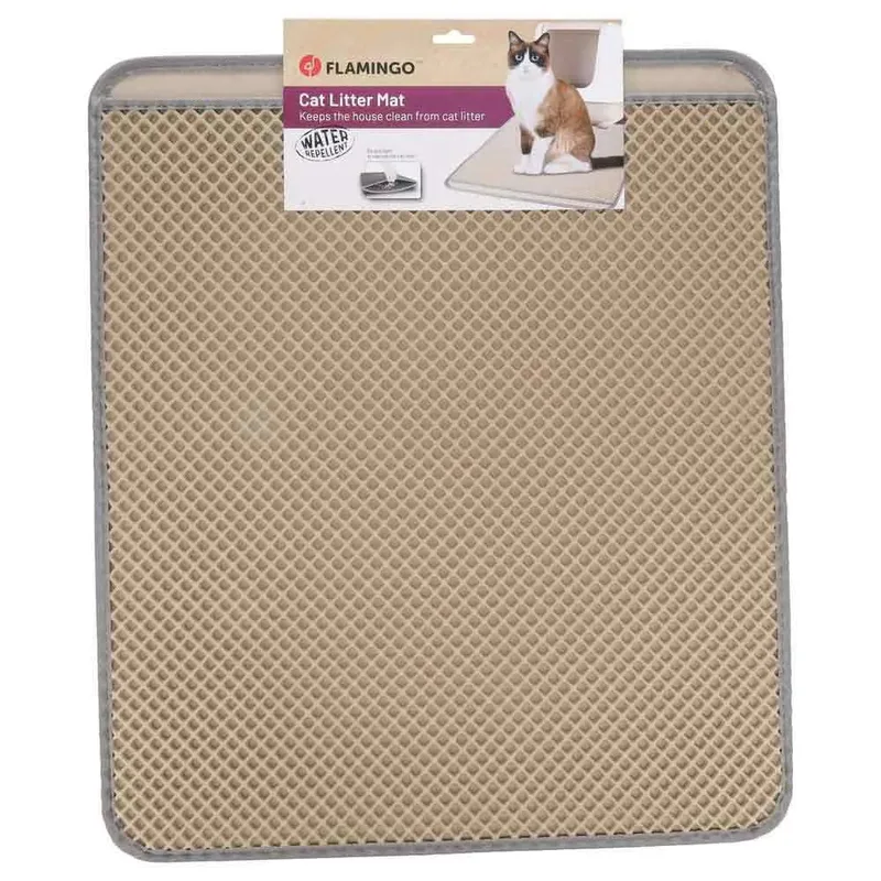 Kattenbakmat Matz – 61 cm L x 41 cm B x 1.3 cm H, Antislip, Waterdicht - Honingraatstructuur - Uitloopmat - Placemat Kat - Schoonloopmat Kattenbak - Kattenbak Accessoires - Katten Grit Opvanger - Katten Mat de Flamingo en Beige – photo produit 2 sur 3