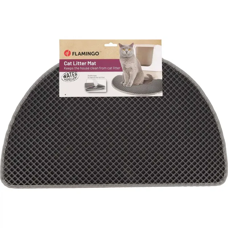 Kattenbakmat Matz – 65 cm L x 40 cm B x 1.3 cm H,Antislip, Waterdicht - Honingraatstructuur - Uitloopmat - Placemat Kat - Schoonloopmat Kattenbak - Kattenbak Accessoires - Katten Grit Opvanger - Katten Mat fra Flamingo i Grå – produktbillede 2 af 3