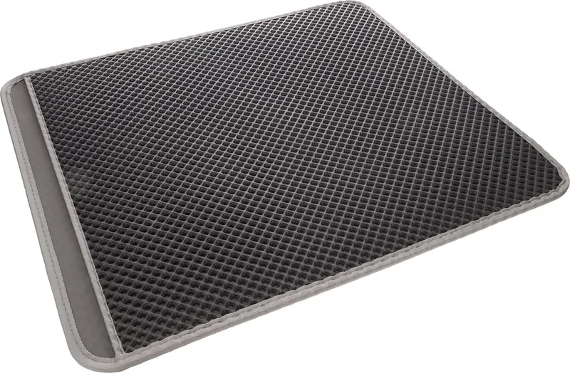 Kattenbakmat Matz – 70 cm L x 60 cm B x 1.3 cm H,Antislip, Waterdicht - Honingraatstructuur - Uitloopmat - Placemat Kat - Schoonloopmat Kattenbak - Kattenbak Accessoires - Katten Grit Opvanger - Katten Mat by Flamingo in Grey – product photo