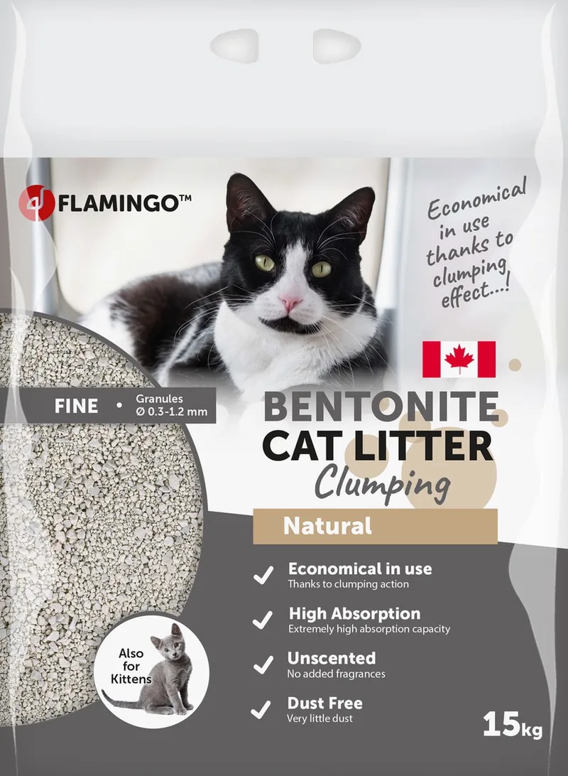 Kattenbakvulling Bentoniet – Fijne Korrels, Klonterend, 15 KG voor 12 Weken, Super Absorberend, Stofarm, Ideaal voor Katten – Uit Canada de Flamingo – photo produit