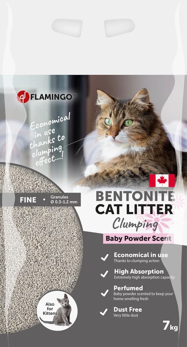 Kattenbakvulling - Betoniet met babypoeder - Fijne korrels - Klonterend - 1 x 7 kg de Flamingo – photo produit