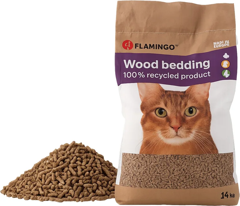 Kattenbakvulling houtkorrel – Kattenbakvulling 14kg voor 140 dagen – Flamingo Houtkorrel Bruin – 100% natuurlijk hout & composteerbaar de Flamingo – photo produit 1 sur 3
