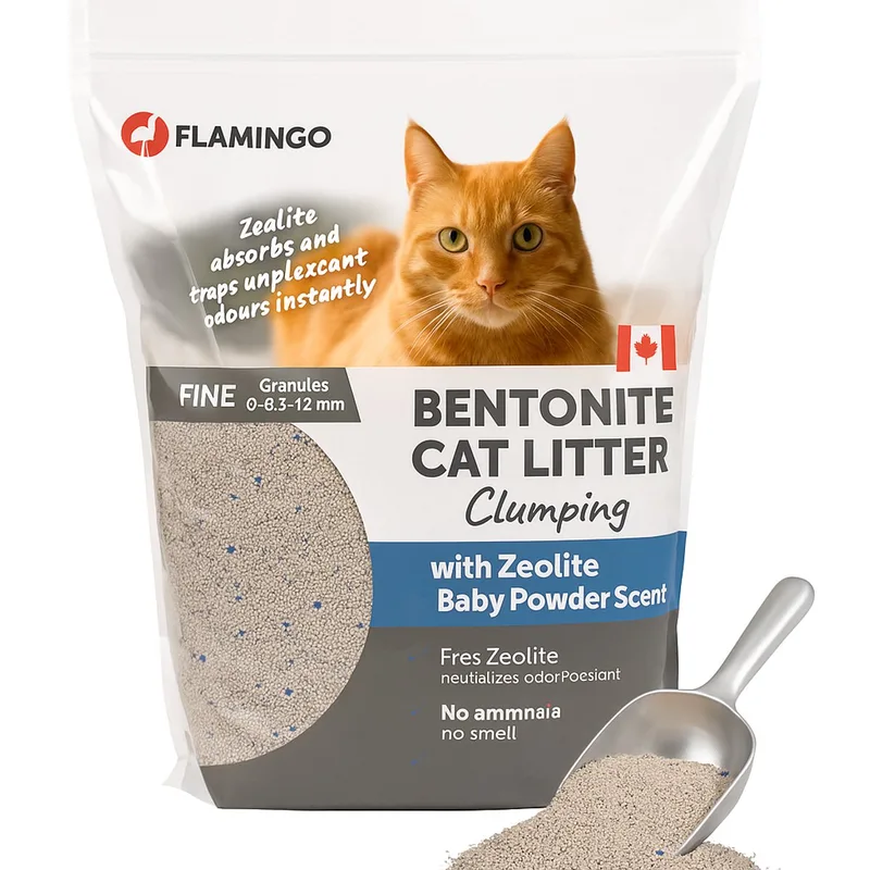 Kattenbakvulling – klontvormende kattenbakvulling – Babypoedergeur – 12L (12KG) voor 10 weken – Premium Line - supersnelle geurabsorptie door blauwe zeoliet – met superfijne korrel – ideaal voor 1 of meerdere katten von Flamingo – Produktfoto