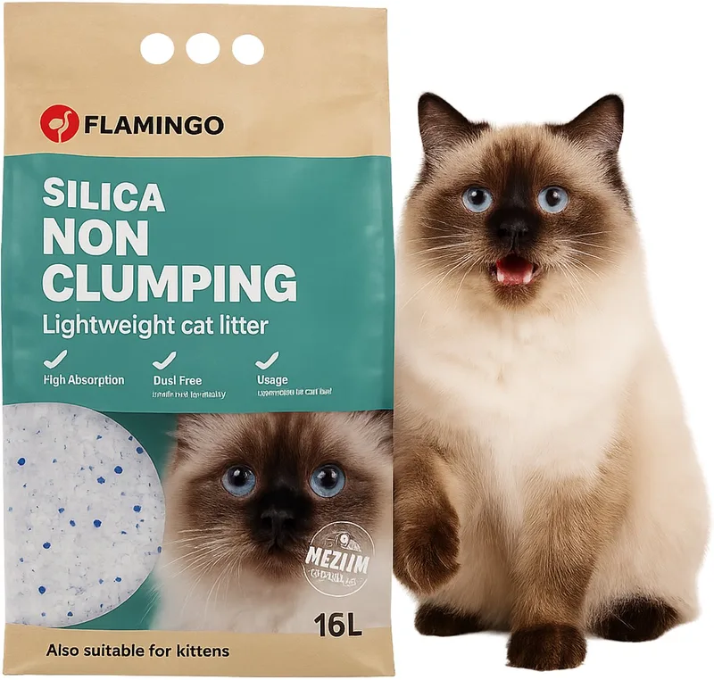 Kattenbakvulling Silica – 16L (140 dagen) – topkwaliteit silica korrels – geurloos & stofvrij – supersnelle geurneutralisatie – super lichtgewicht – perfect voor 1 of meerdere katten by Flamingo – product photo