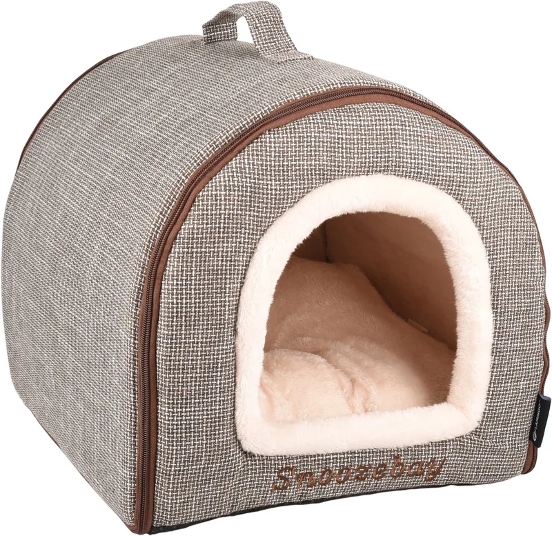 Kattenbed – katten slaapmand – kattenhuis – kattenhol – Cat cave – Bruin/Crème, 45 x 35 x 35 cm – Flamingo Slaapplaats Snoozebay de Flamingo en Marron – photo produit 1 sur 5