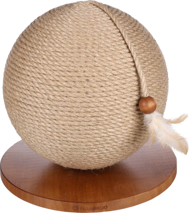 kattenspeelgoed - kattenspeelbal Krabbal Estrella Bruin Ø 29 cm – Interactieve speelbal met jute krabtouw en veer – Stijlvol & duurzaam krabspeelgoed voor katten von Flamingo in Bruin2 – Produktfoto