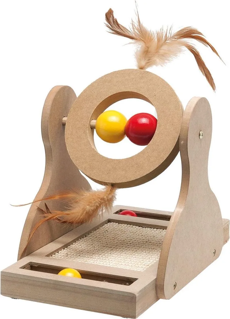 kattenspeelgoed Krabspeelgoed Willa Lichtbruin – Interactief tuimelspeelgoed van MDF met sisal, balletjes & pluimen – Krabplezier en uitdaging in één by Flamingo in Beige – product photo