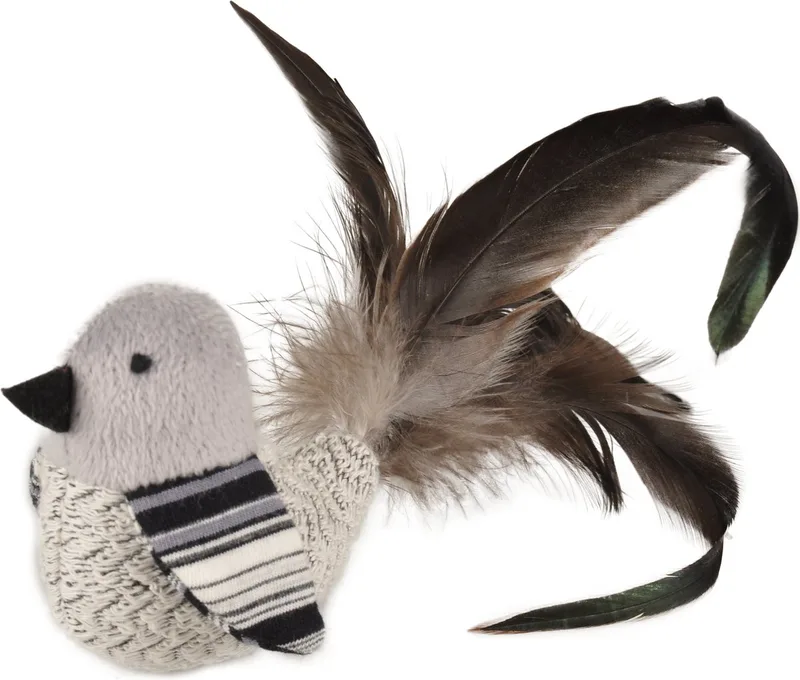 Kattenspeelgoed Pirin Vogel met Veren - 20 x 5.5 x 6.5 cm by Flamingo in White – product photo