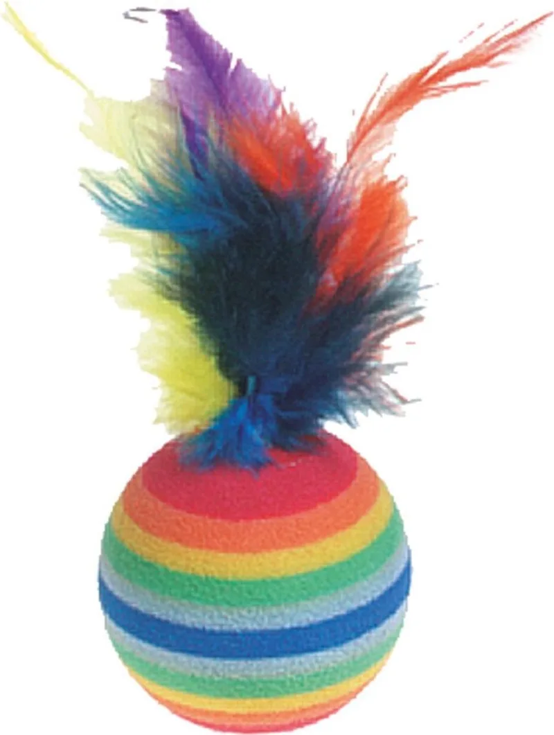 Kattenspeelgoed Rainbowballen Met Veer- - 7 x 7 x 3 cm fra Flamingo i Flerfarvet – produktbillede