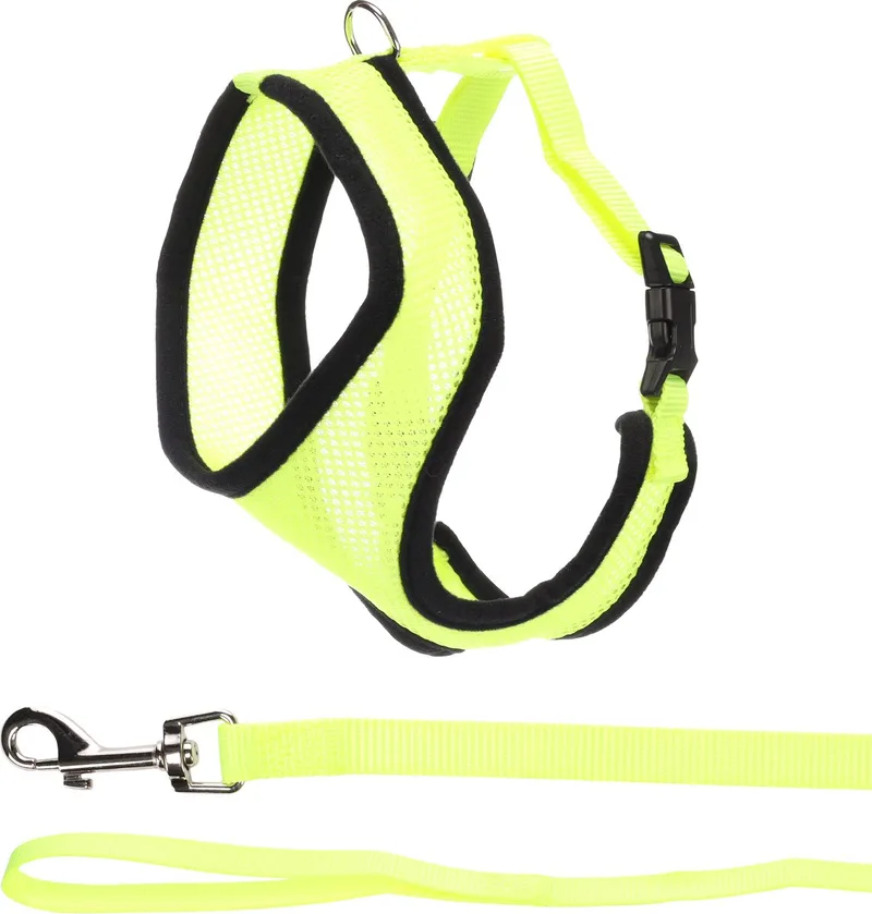 Kattentuigje - kattenharnas - M - Harms - comfortabel katten tuig met looplijn - 120 cm de Flamingo en Jaune – photo produit
