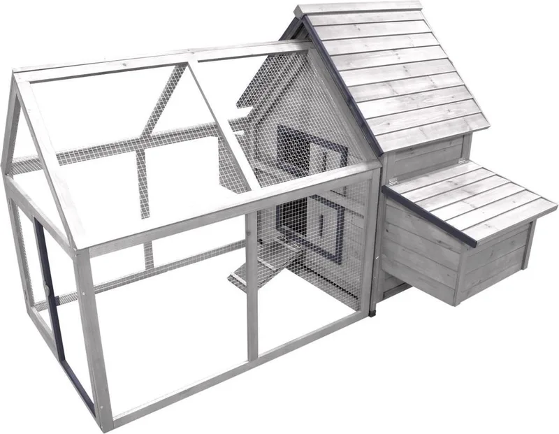 Kippenhok Castle Cottage - 159 x 158 x 113 cm - Ruim Houten Hok met Buitenren en Legnest - Ruim, veilig en duurzaam de Flamingo en Gris – photo produit