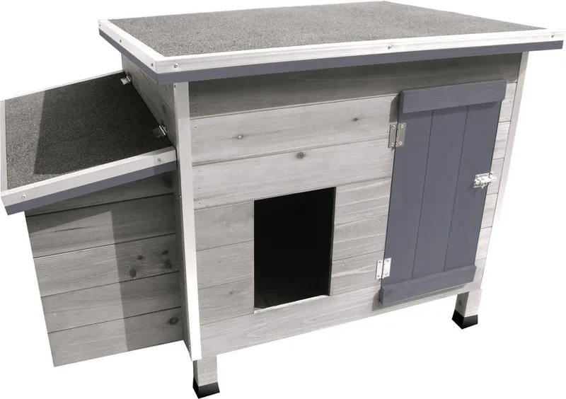 Kippenhok Ginger Cottage - 100 x 79 x 64 cm - Houten Hok met Legnest en Buitenren - Duurzaam, ruim en stijlvol de Flamingo en Gris – photo produit
