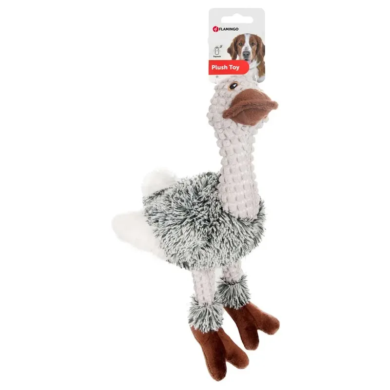 Knuffel Emoe - Hondenspeelgoed - 30 cm de Flamingo en Gris – photo produit 2 sur 2