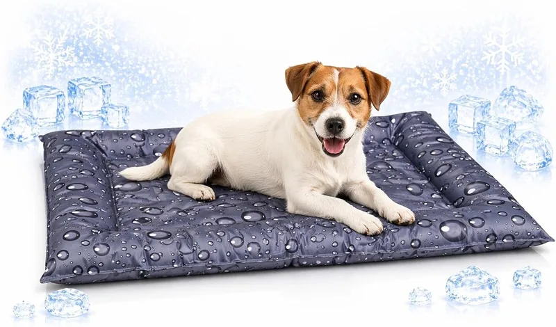 Koelmat hond - verkoelend hondenbed - S - 66x56x6 cm - Drop Grijs - waterdicht koelbed met veilige gelvulling by Flamingo in Grijs S – product photo