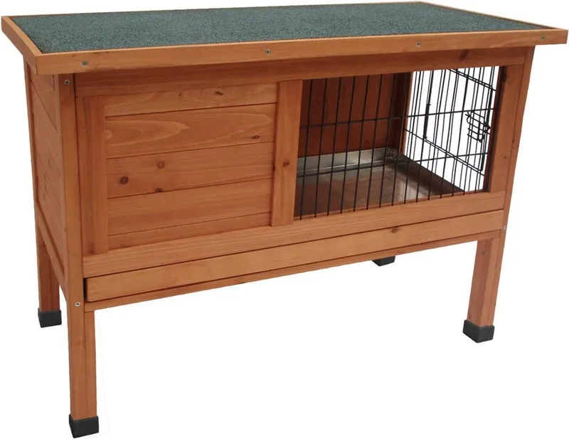 Konijnenhok – Compact konijnenhok voor buiten met nachthok en traliegedeelte – 91,5x45x70 cm – Flamingo Konijnenhok Bunny Classic de Flamingo en Marron – photo produit