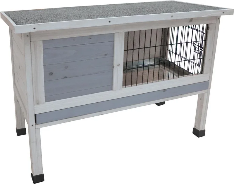 Konijnenhok – Compact konijnenhok voor buiten met nachthok en uitzichtgedeelte – 91x45x72 cm – Flamingo Konijnenhok Bugs Cottage by Flamingo in Grey – product photo