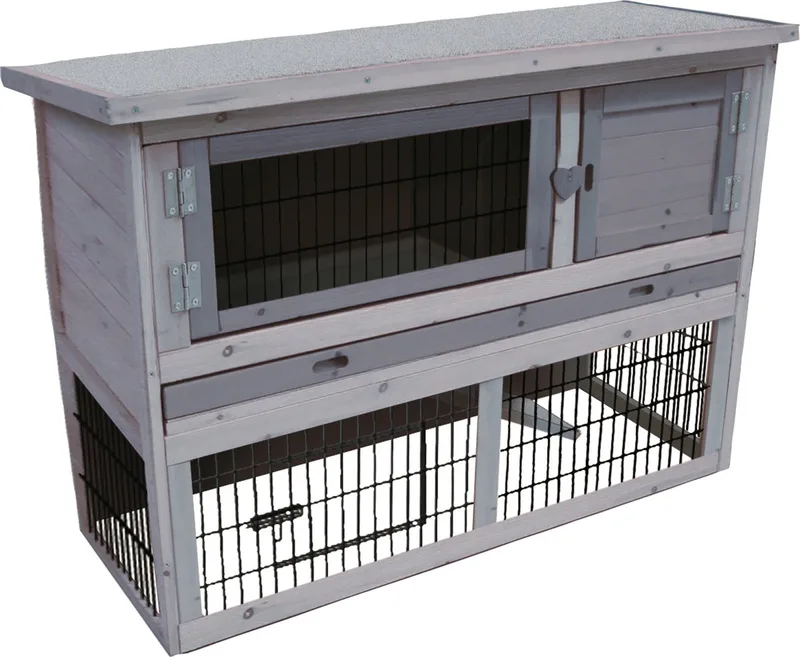 Konijnenhok met ren – Compact konijnenhok voor buiten met 2 verdiepingen en nachthok – 111x45x78 cm – Flamingo Konijnenhok Loft Cottage von Flamingo in Grau – Produktfoto