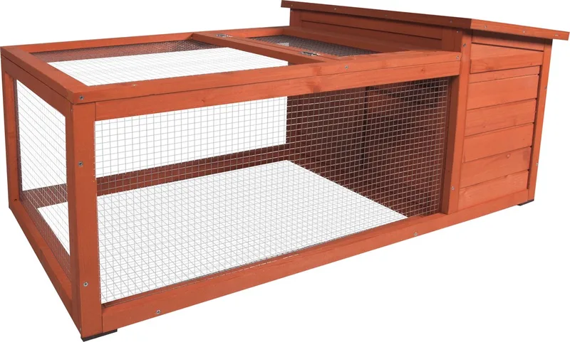 Konijnenhok met ren – Compact konijnenhok voor buiten met nachthok en uitloop – 120x65x51 cm – Flamingo Konijnenhok Atto Classic de Flamingo en Marron – photo produit