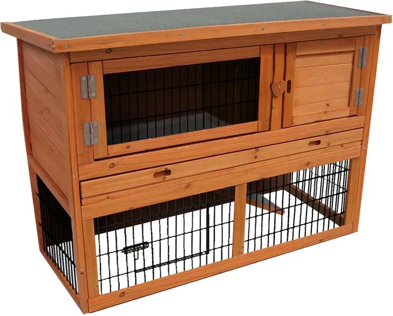 Konijnenhok met ren – Compact konijnenhok voor buiten met nachthok en uitloopren – 111x45x78 cm – Flamingo Konijnenhok Loft Classic von Flamingo in Braun – Produktfoto