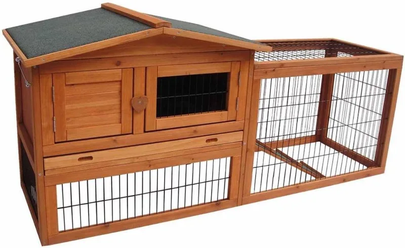 Konijnenhok met ren – Groot konijnenhok voor buiten met nachthok en uitloopren – 150x53x69 cm – Flamingo Konijnenhok Sunshine Classic by Flamingo in Brown – product photo