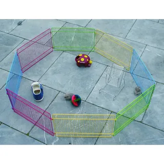 Konijnenren – knaagdierren – Flamingo Ren Meerkleurig – Ø84,5cm hoogte 23cm – 8 panelen – metaal – 1 deur met haaksluiting – opvouwbaar – voor kleine knaagdieren – binnen en buiten by Flamingo in Multicolour – product photo 2 of 3
