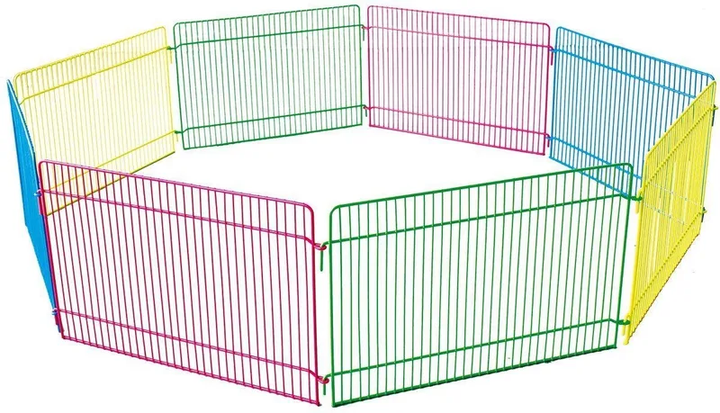 Konijnenren – knaagdierren – Flamingo Ren Meerkleurig – Ø84,5cm hoogte 23cm – 8 panelen – metaal – 1 deur met haaksluiting – opvouwbaar – voor kleine knaagdieren – binnen en buiten by Flamingo in Multicolour – product photo 1 of 3