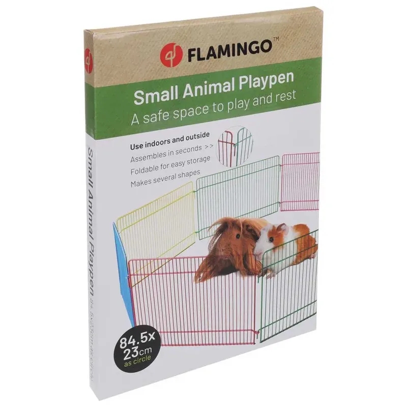 Konijnenren – knaagdierren – Flamingo Ren Meerkleurig – Ø84,5cm hoogte 23cm – 8 panelen – metaal – 1 deur met haaksluiting – opvouwbaar – voor kleine knaagdieren – binnen en buiten by Flamingo in Multicolour – product photo 3 of 3