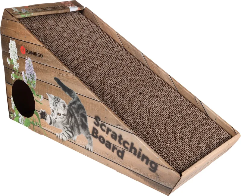 Krabkarton Gary Bruin – Kattenspeelgoed met helling, catnip & speeltjes de Flamingo en Bruin4 – photo produit